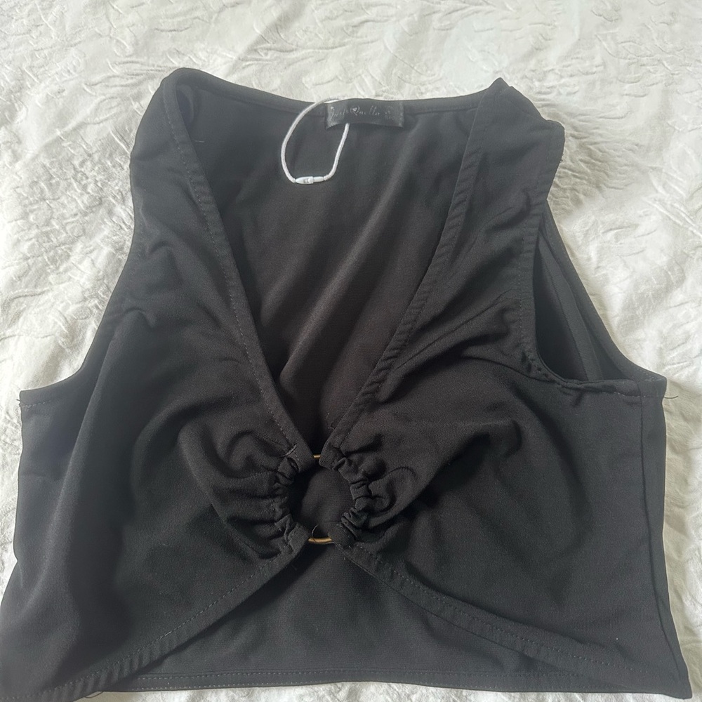 Black Raglan Tank Top with Cut Out Tie Front